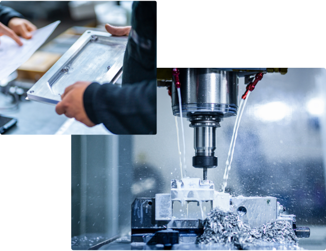 Aluminum plate being machined by CNC mill