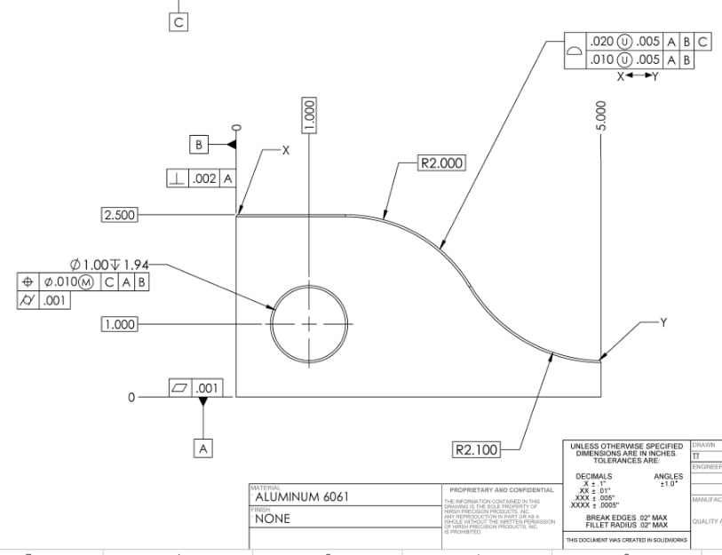Screenshot of an engineering drawing with multi datums and feature control frames