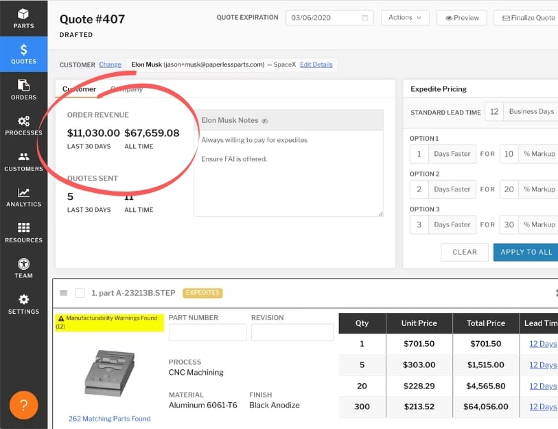 Screenshot of a quote with the order price called out