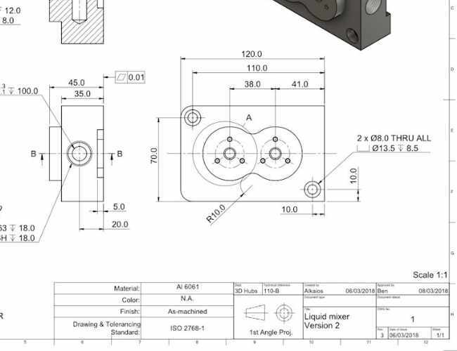 Engineering drawing with multiple GD&T callouts
